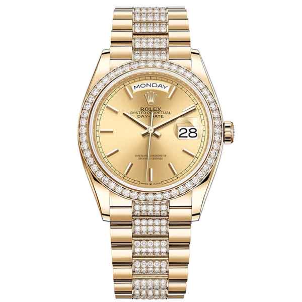 Rolex Day-Date 36 Yellow gold Bezel set with diamond President Bracelet 128348rbr-0027 